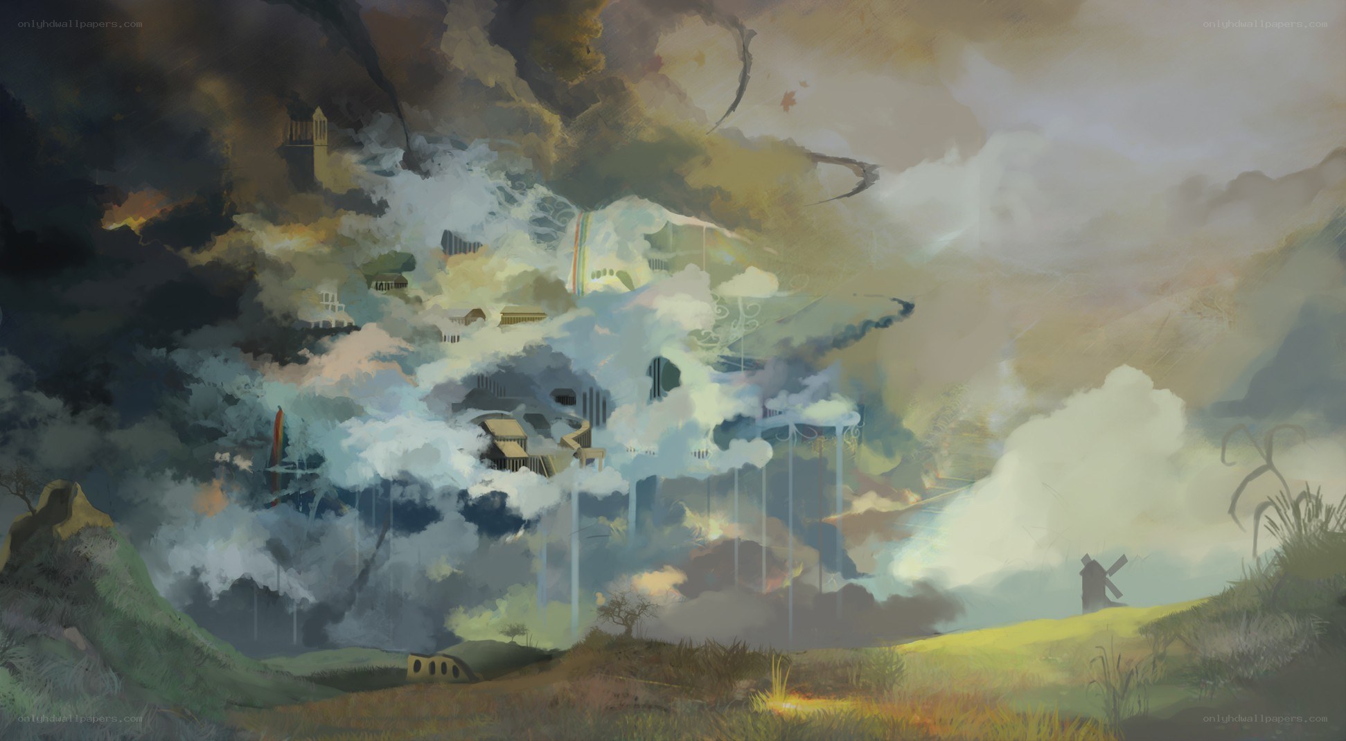 floating city in stormy sky