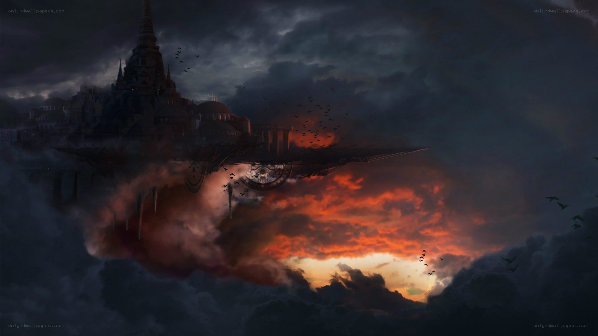 floating city in stormy sky