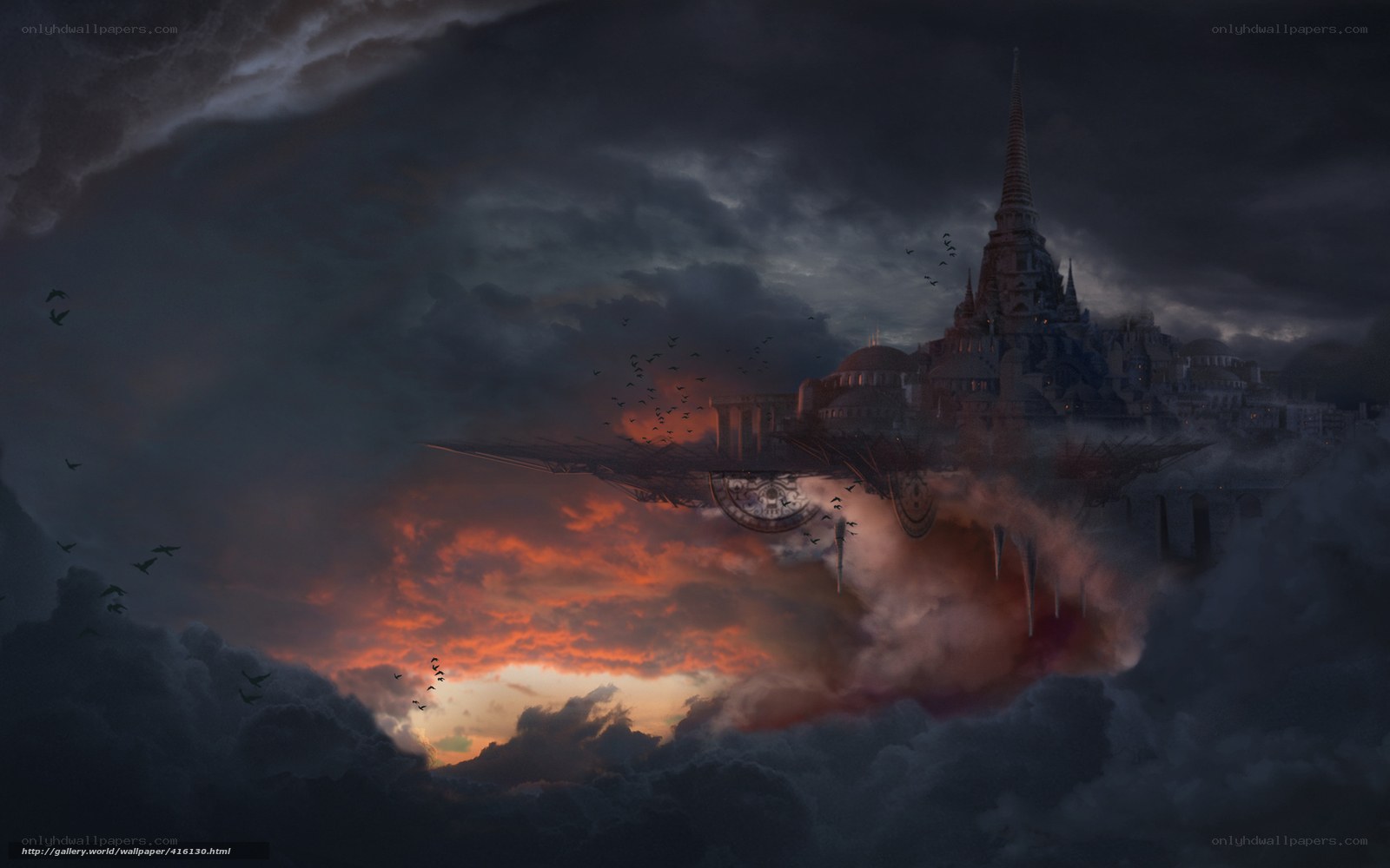 floating city in stormy sky