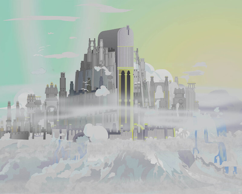 floating city in the clouds