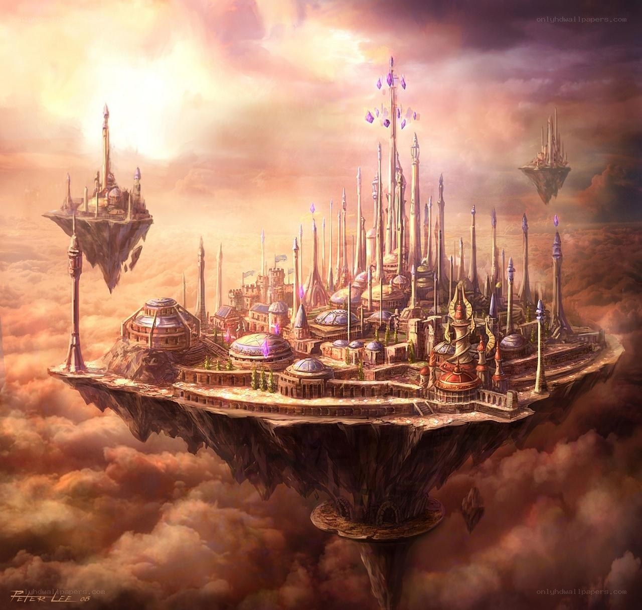 floating city in the clouds