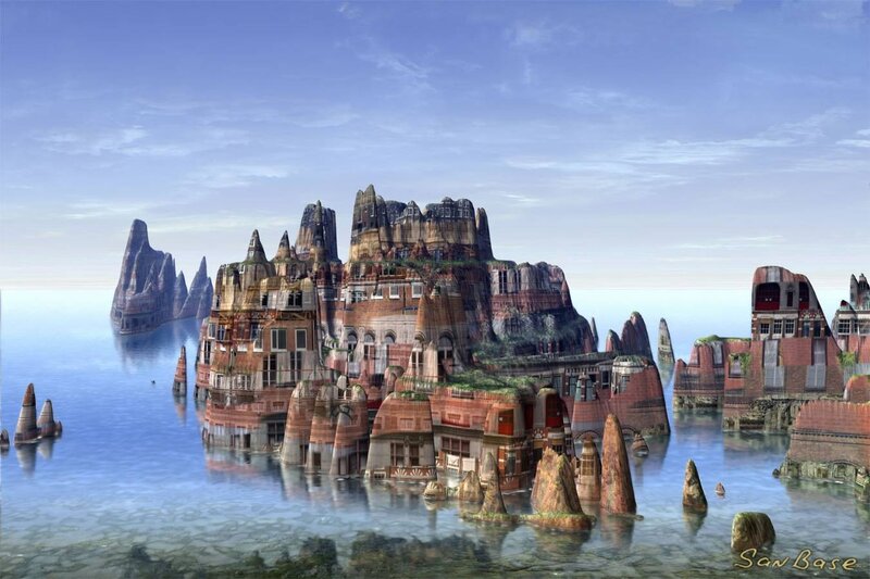 Floating city in the sea