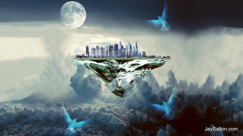 Floating City Island — Blue, Dramatic