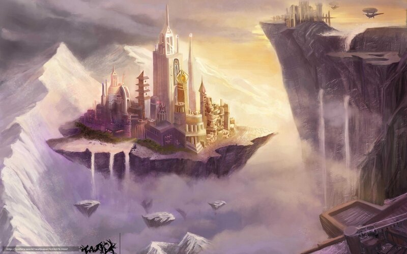 Floating city on a cliff
