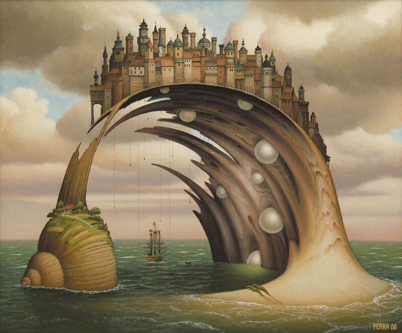 Floating city on a wave