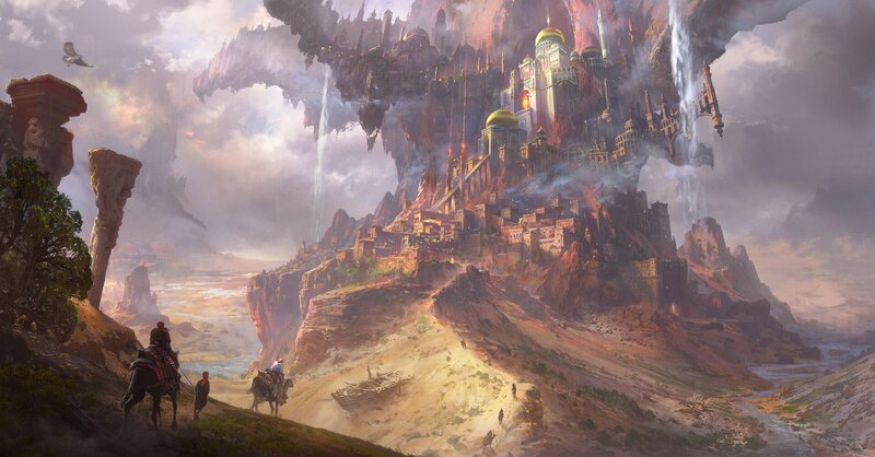 Floating City on Cliff — Brown, Dramatic