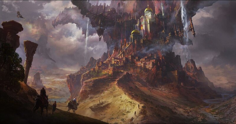 Floating City on Cliff — Brown