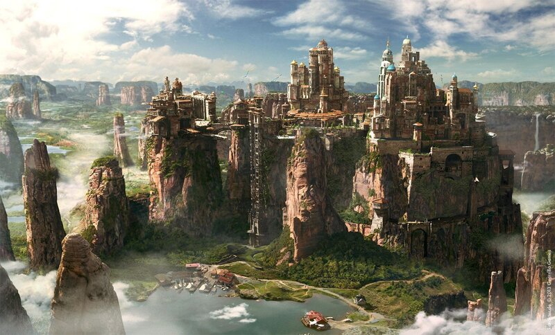 Floating City on Cliffs — Blue