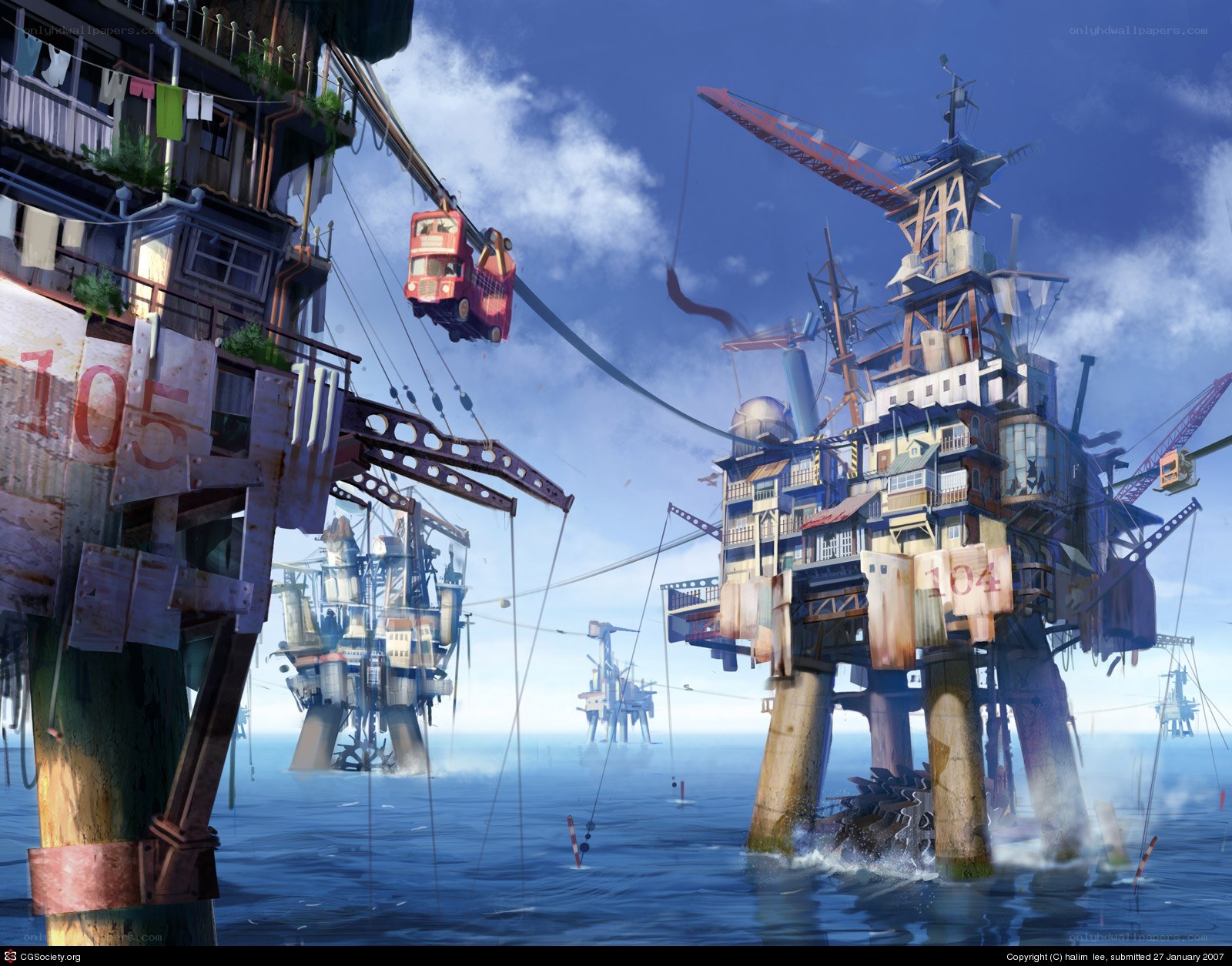 Floating city on the ocean