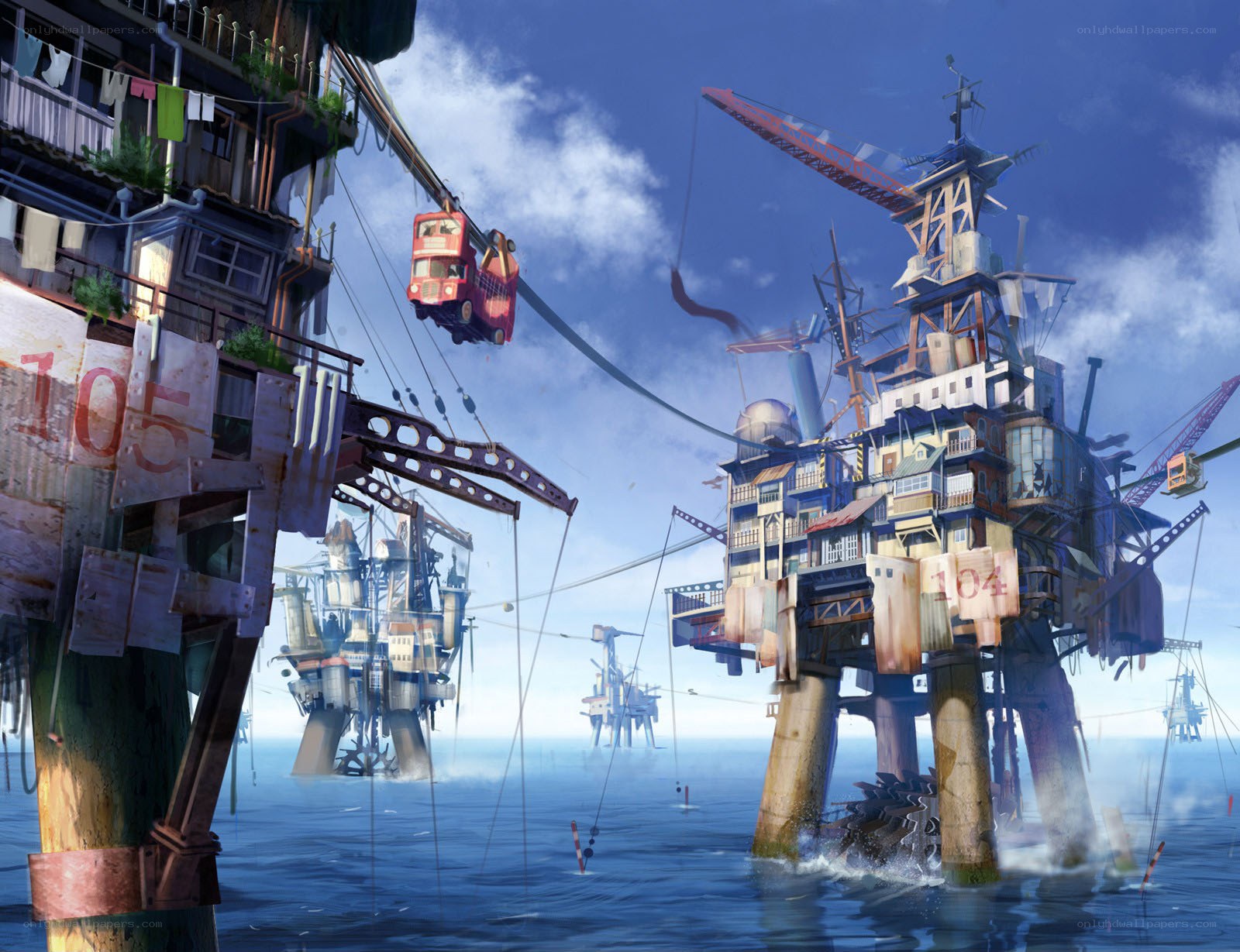 Floating city on the ocean