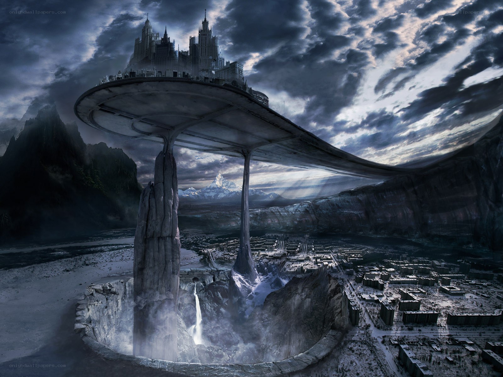 Floating city over canyon