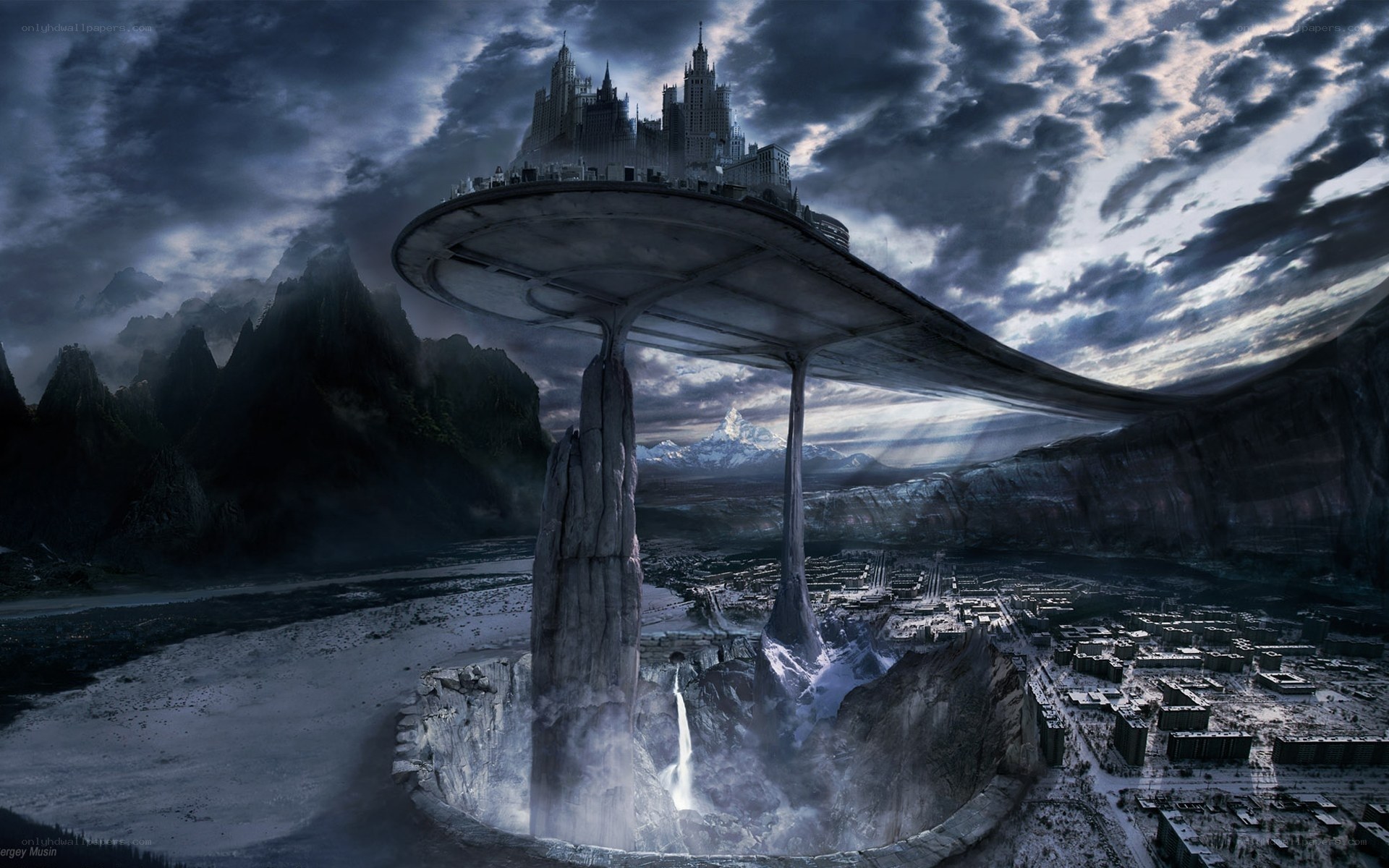 floating city over canyon