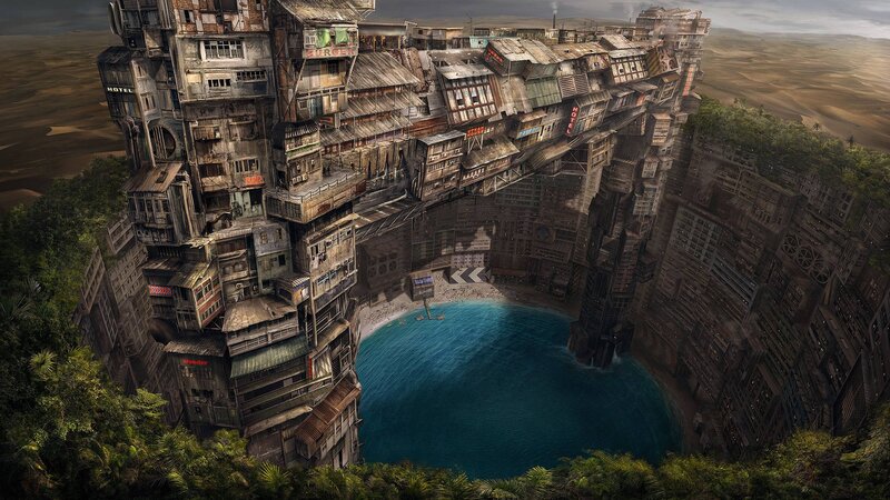 Floating City over Water — Brown