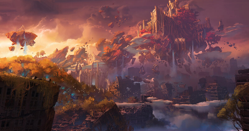 Floating City Ruins — Purple, Dramatic
