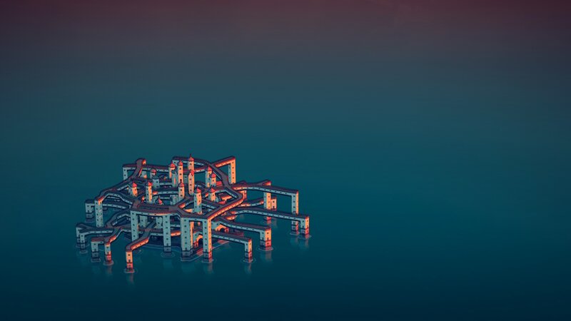 Floating City Structure — Blue, Serene