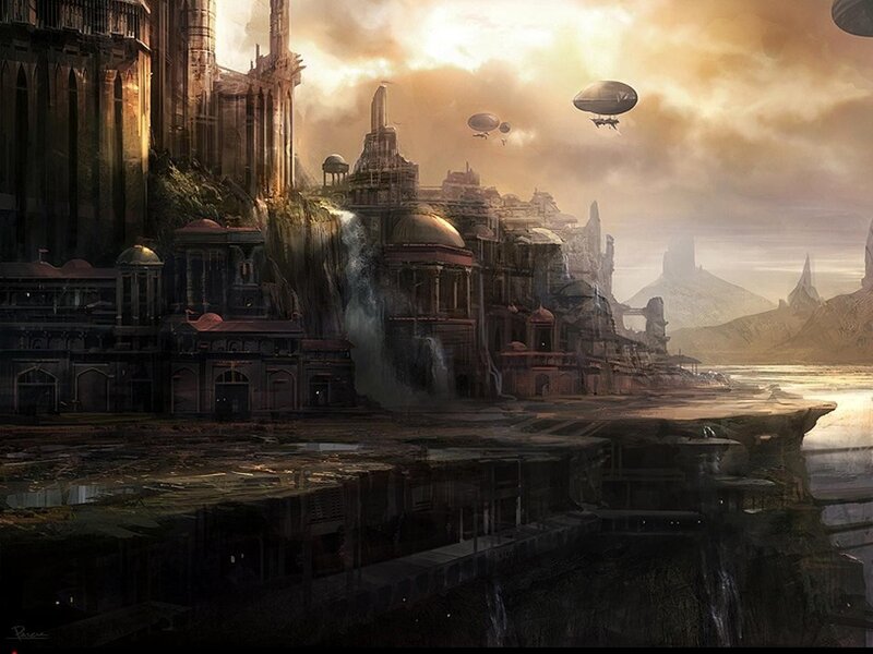 Floating city with airships