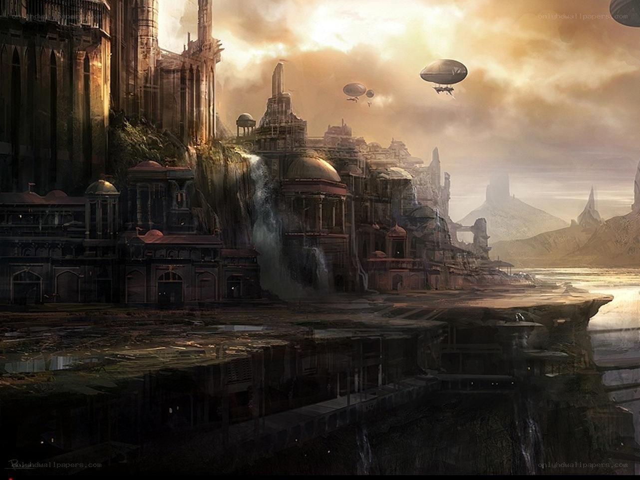 Floating city with airships