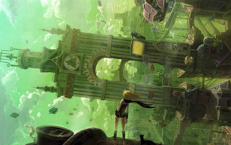floating city with clock tower