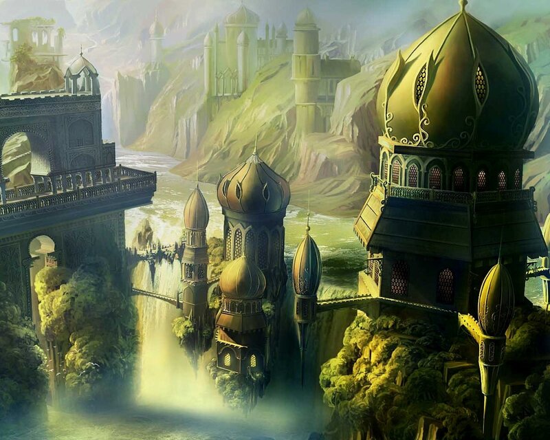 floating city with domes