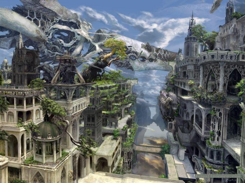 Floating city with giant skull