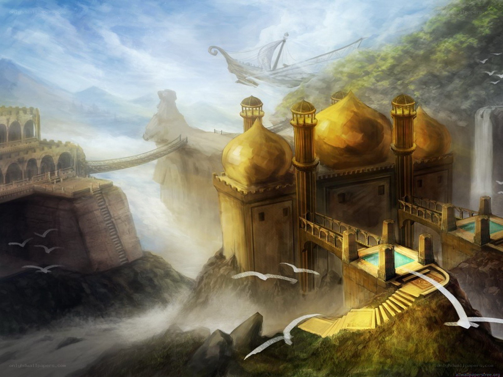 Floating city with golden domes