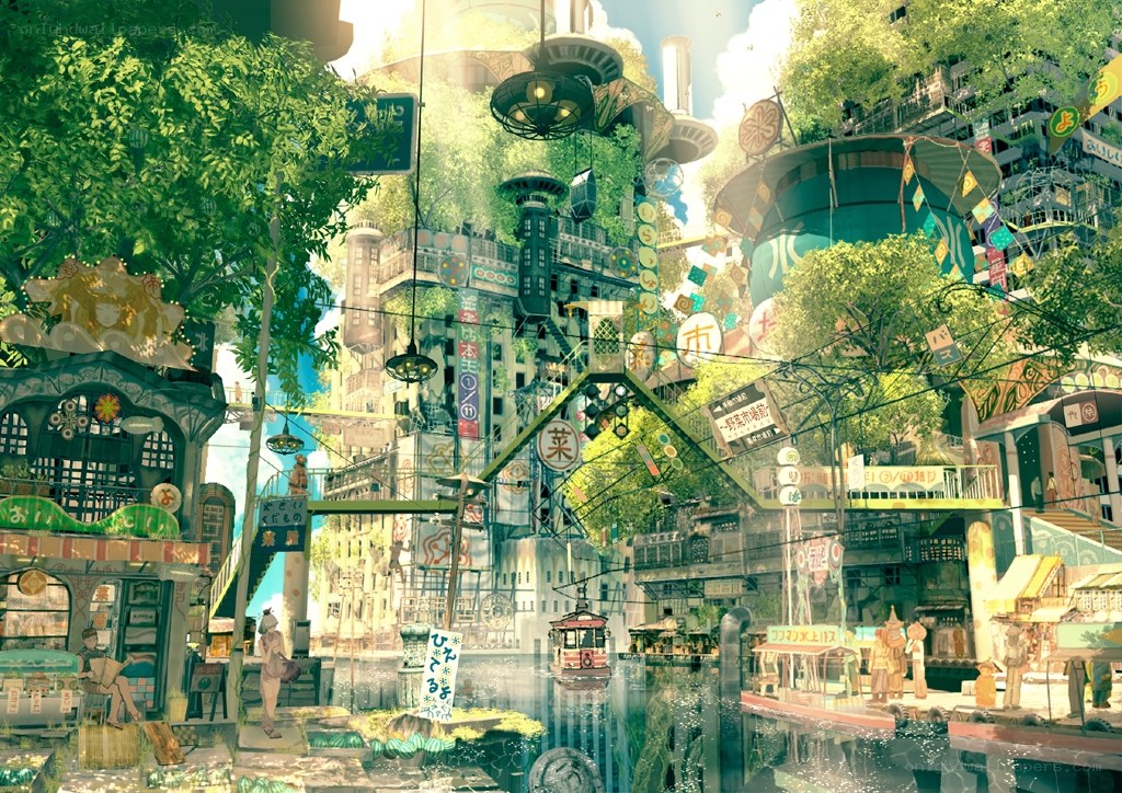 Floating city with greenery