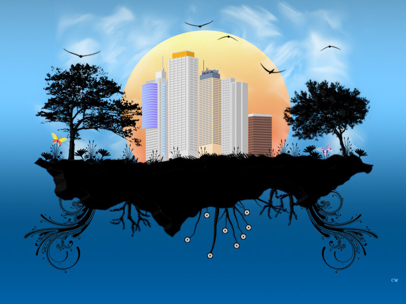 floating city with nature