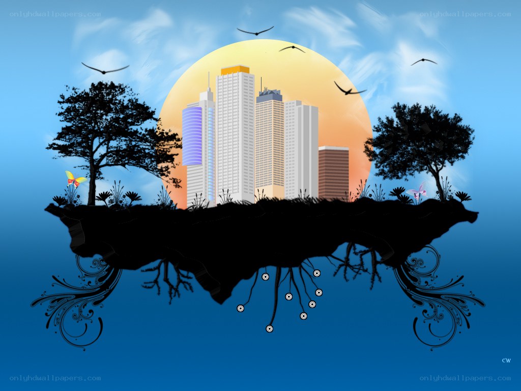 floating city with nature