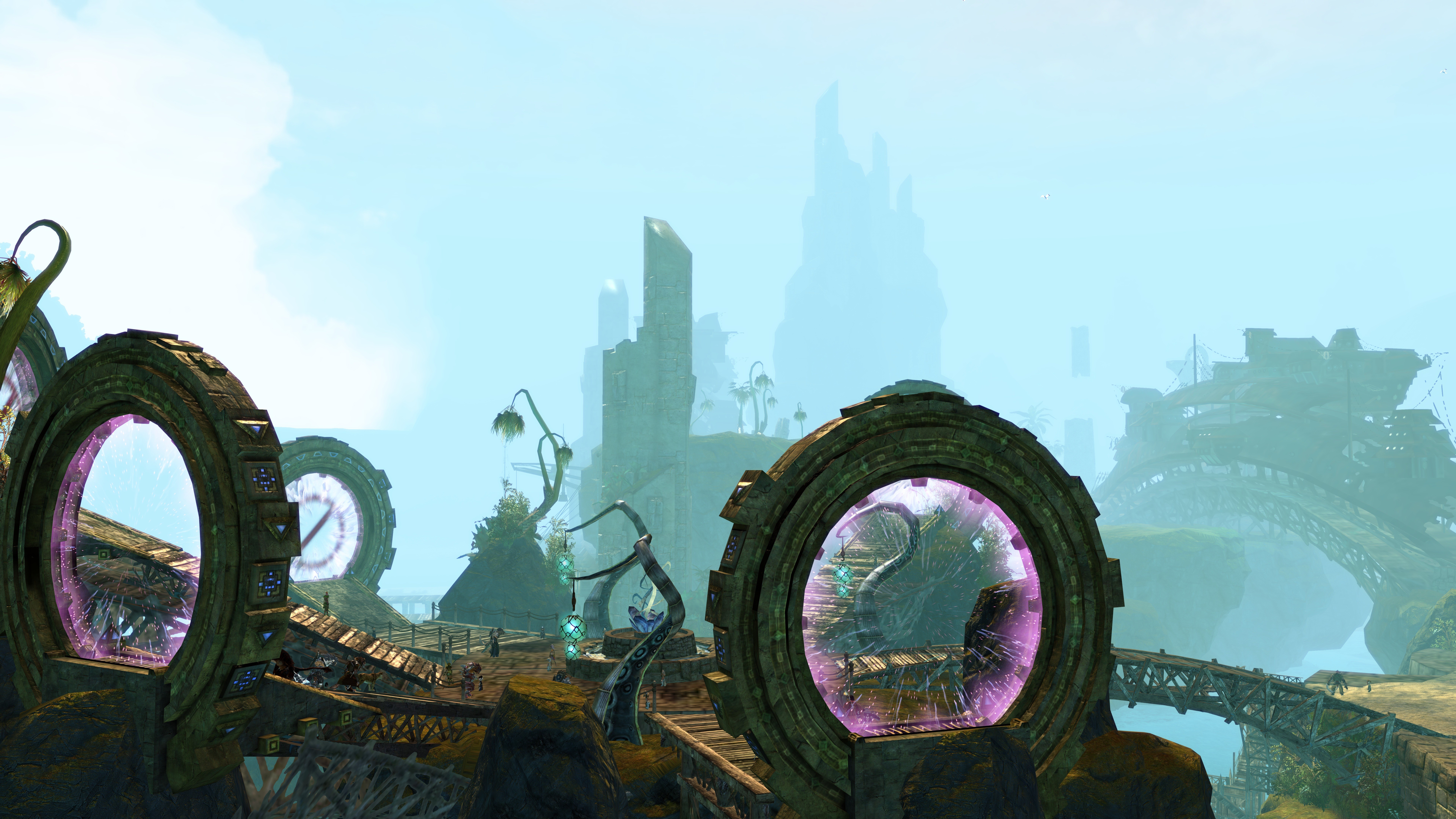 floating city with portals