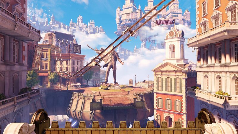 floating city with statue
