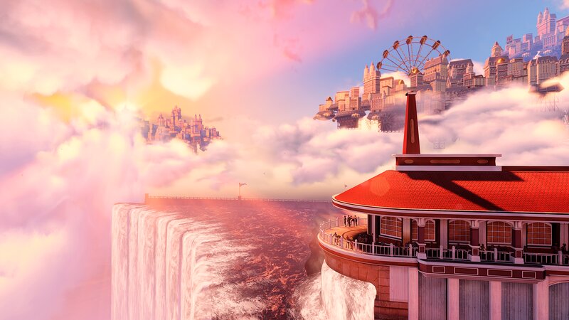 Floating City with Waterfall — Pink