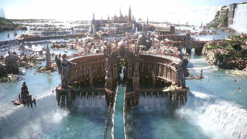 Floating City with Waterfalls — Blue, Dramatic, Afternoon, 3d Render