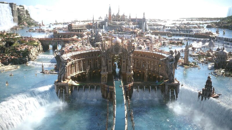 Floating City with Waterfalls — Blue, Dramatic, Afternoon