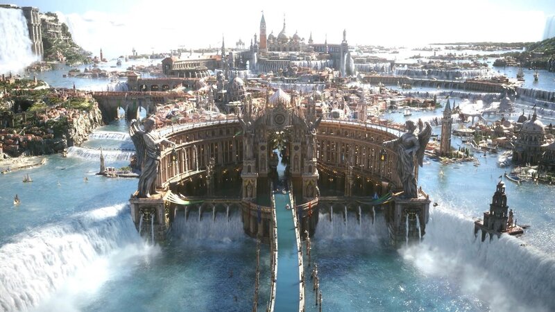 Floating City with Waterfalls — Blue