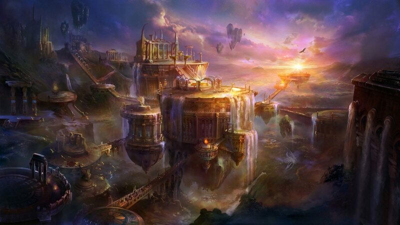 Floating City with Waterfalls — Purple