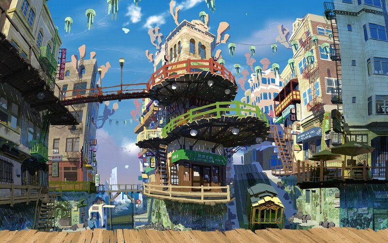 Floating Cityscape — Blue, Whimsical