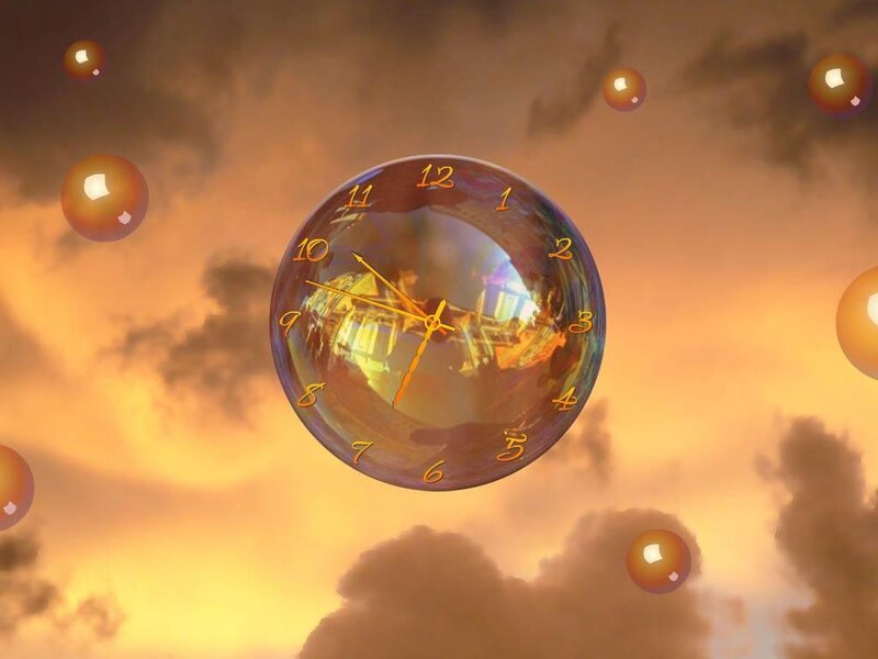 floating clock in sunset sky