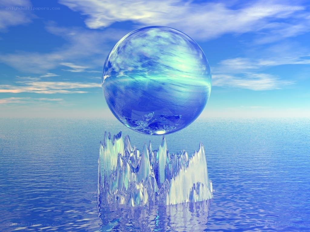 Floating crystal sphere over water