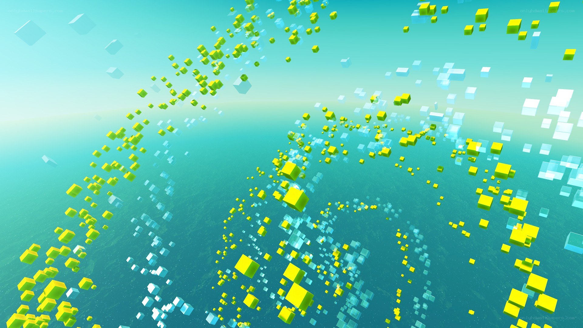 floating cubes in blue space