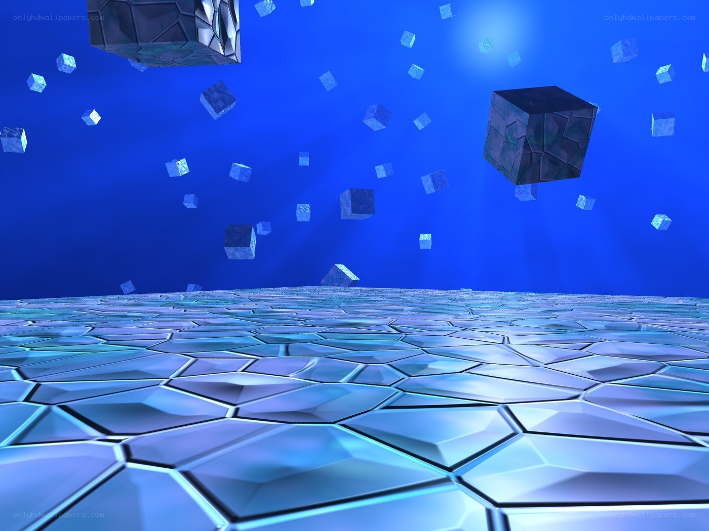 Floating cubes in blue space