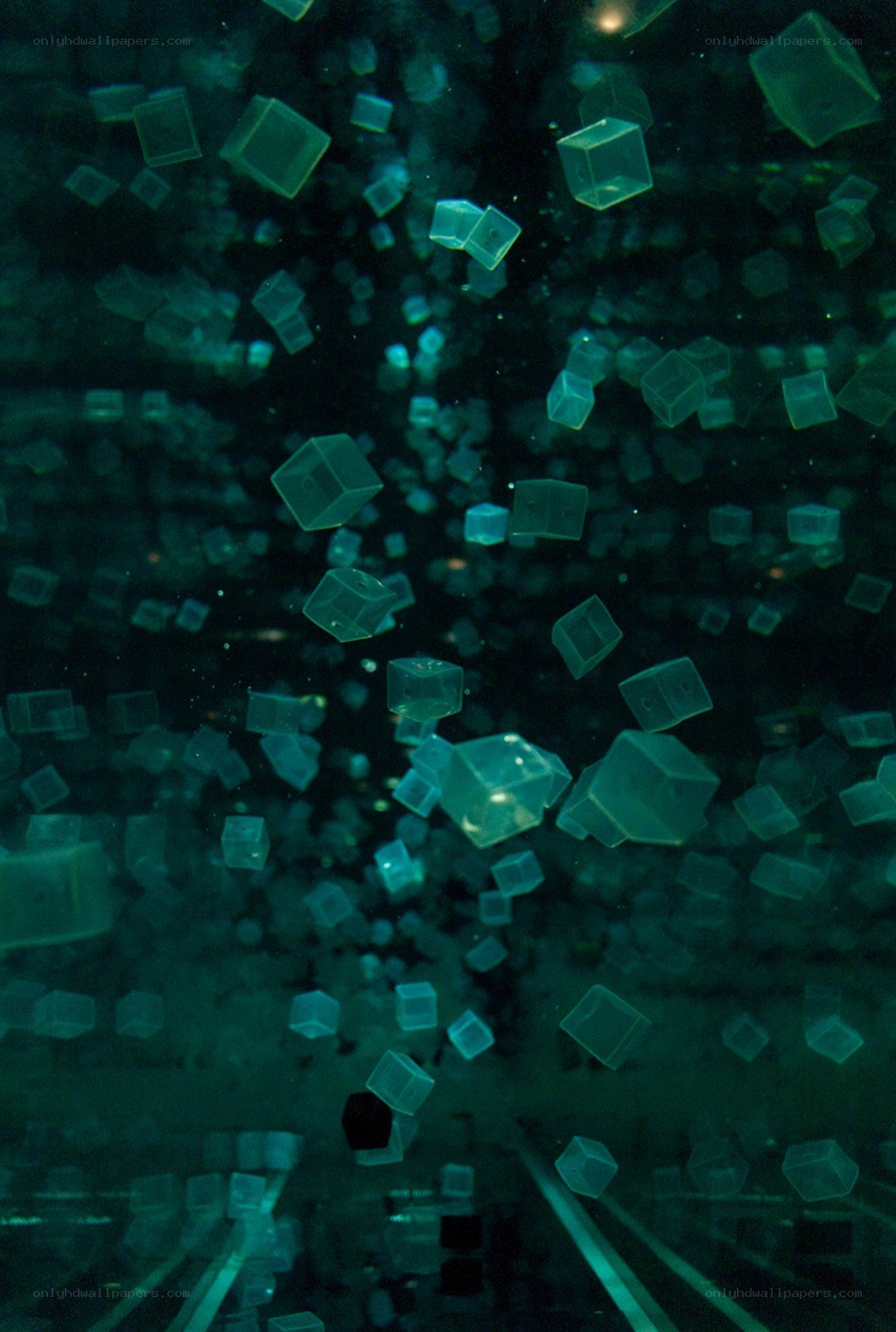 Floating cubes in dark liquid