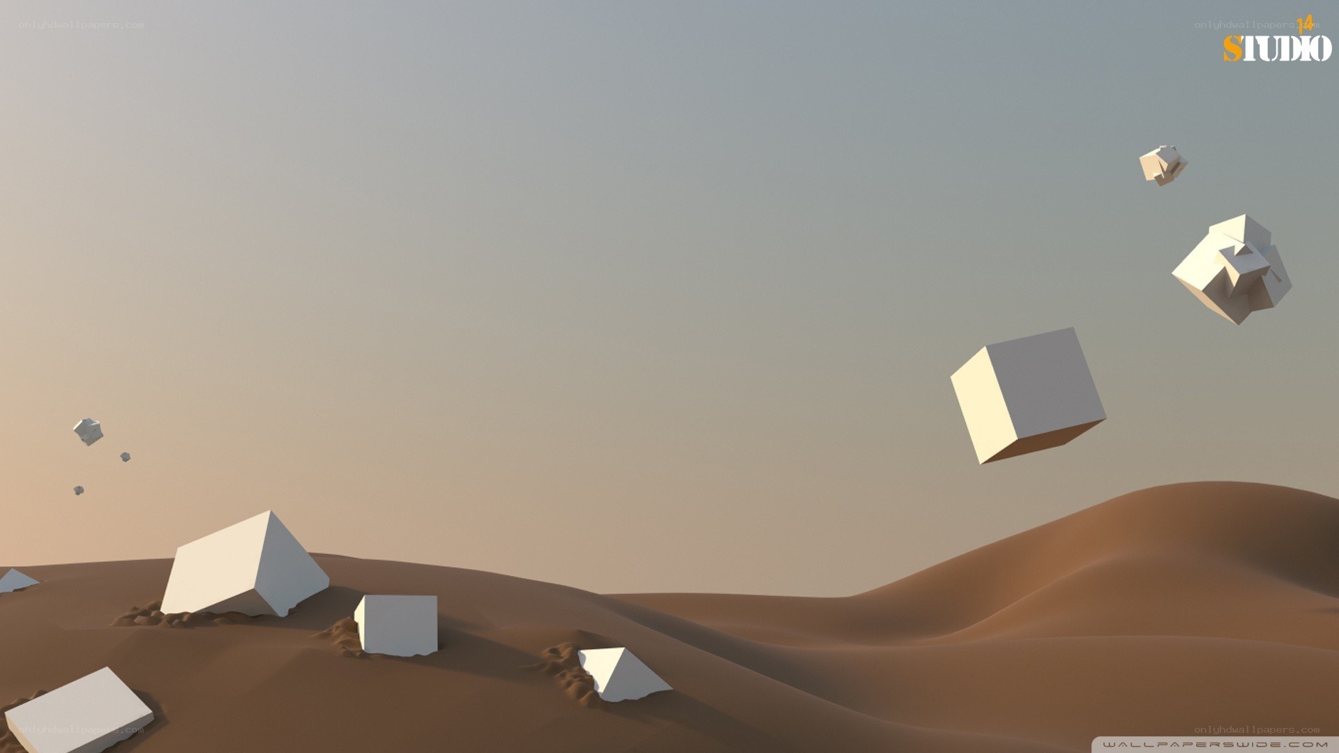 Floating cubes in desert