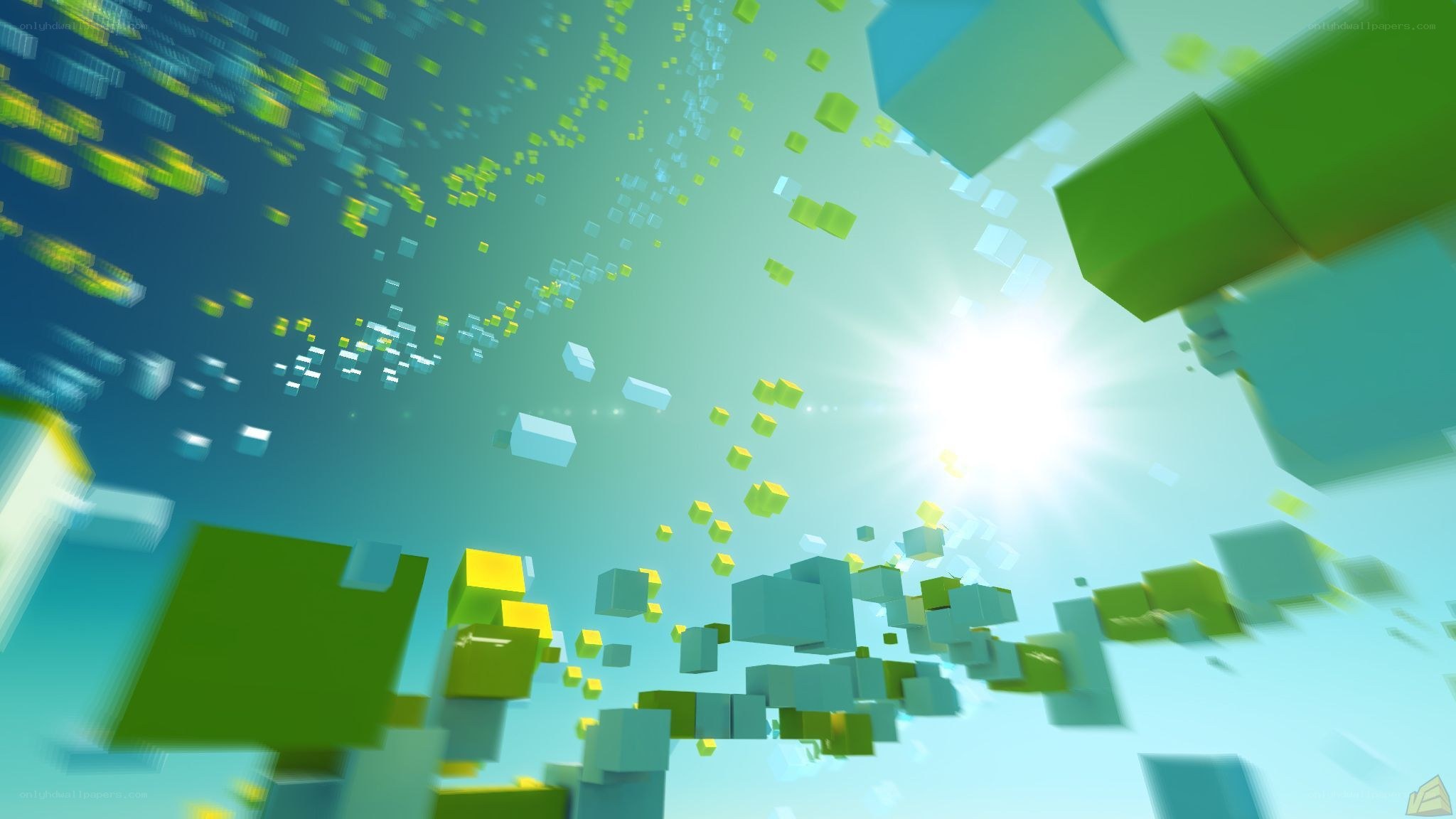 floating cubes in sunlight
