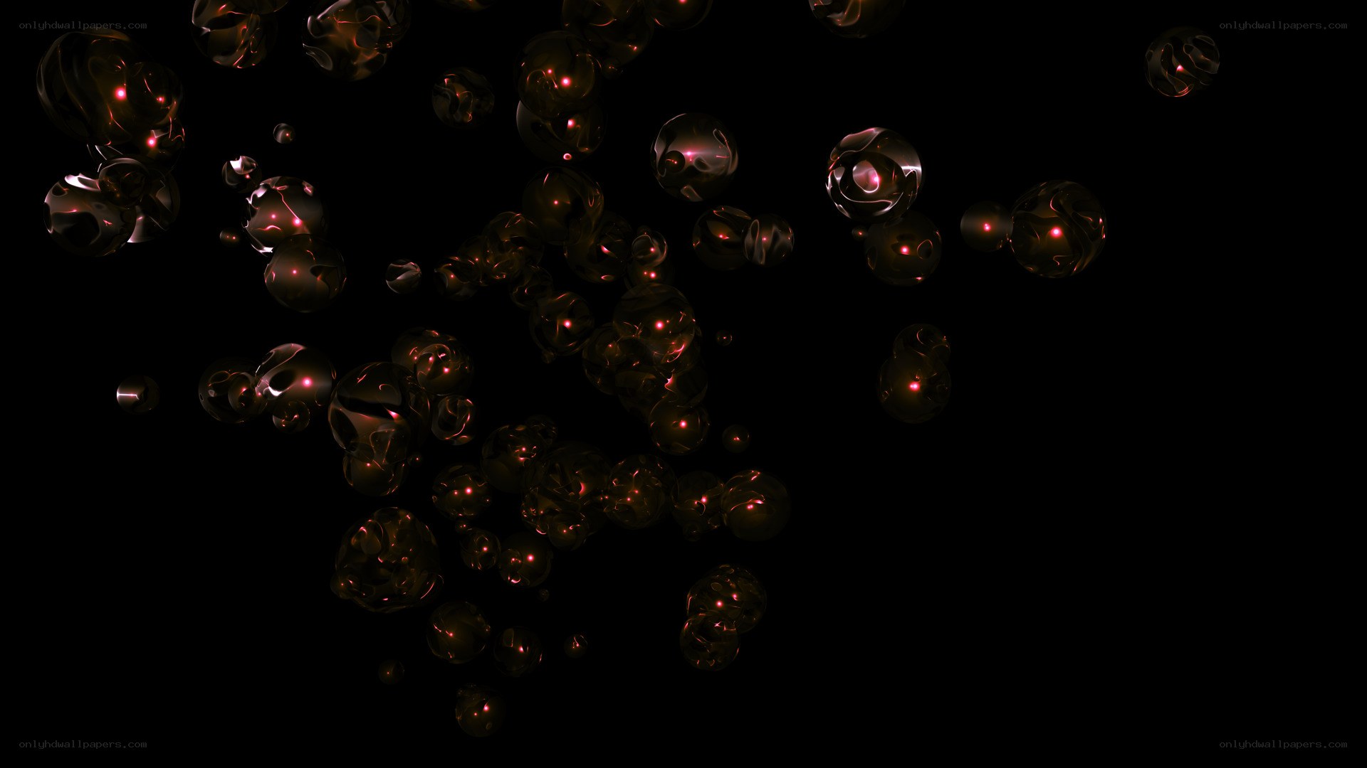 floating dark spheres with red lights