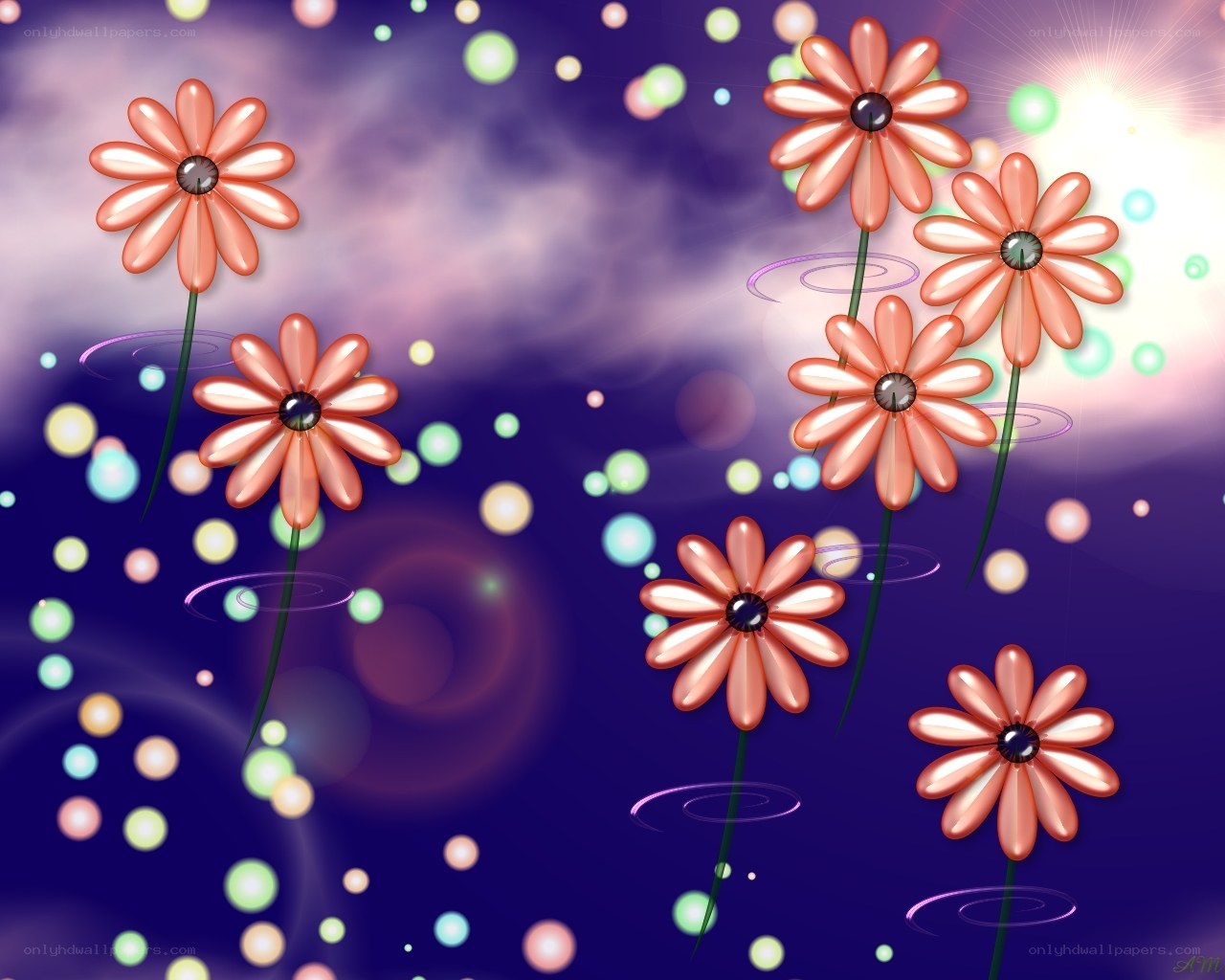 Floating flowers in a dreamy sky