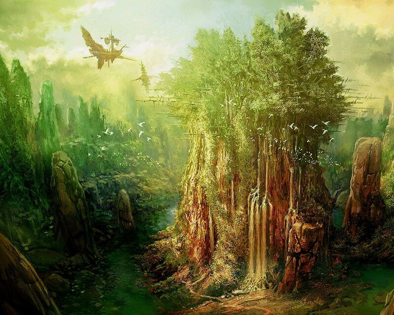 Floating forest with airships