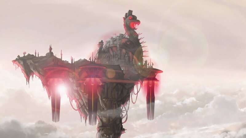 floating fortress with dragon head