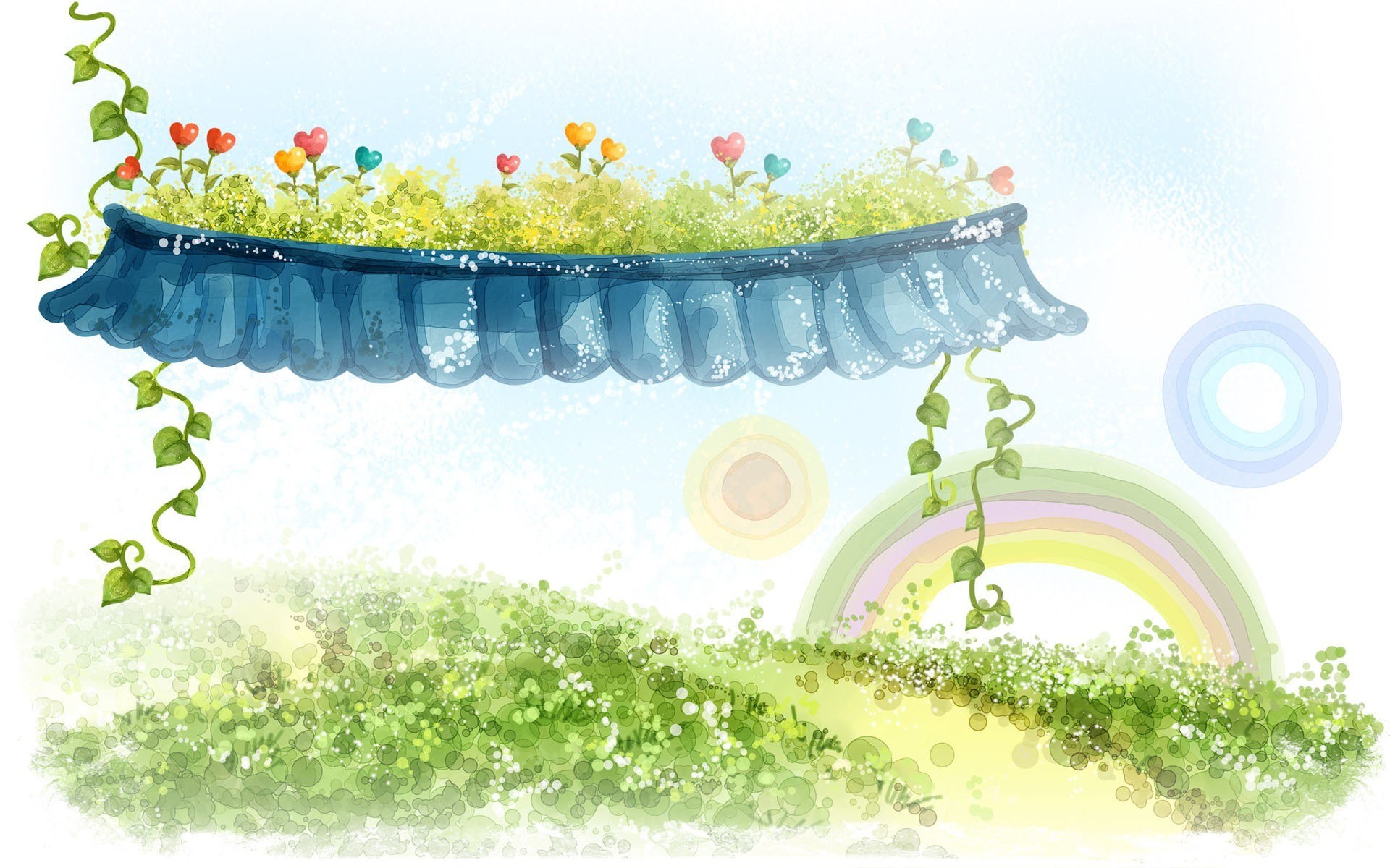 floating garden with rainbow