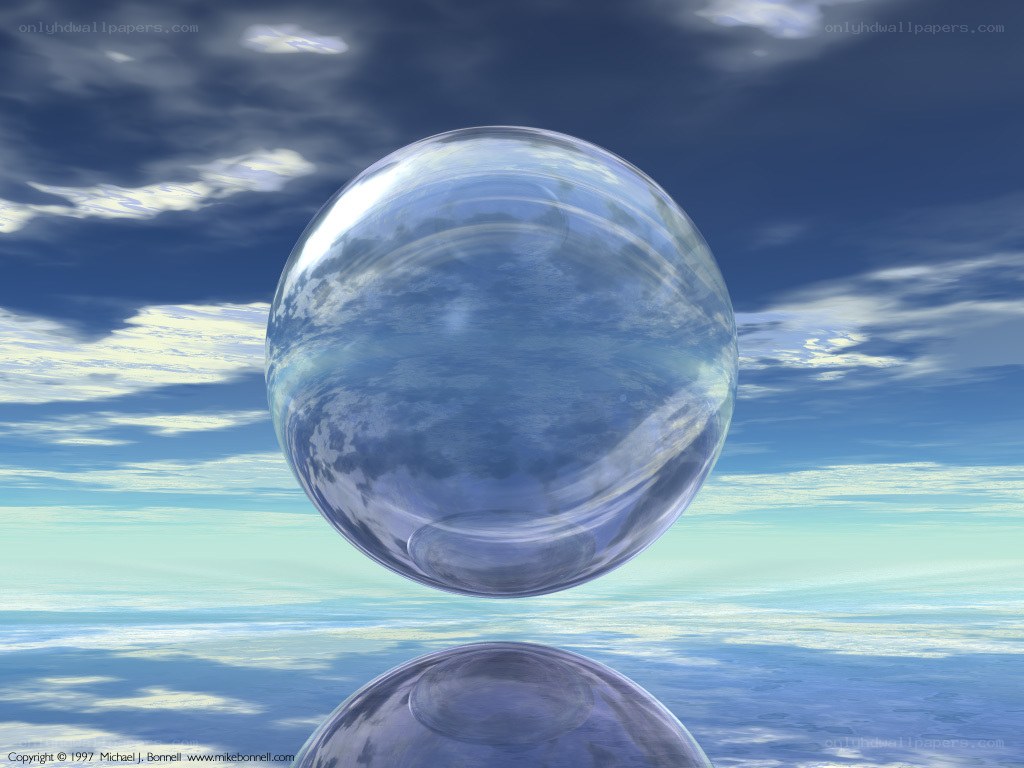 Floating glass spheres in sky