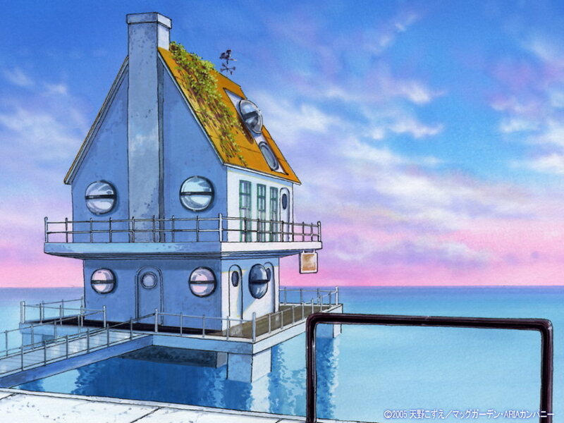 Floating house at sunset